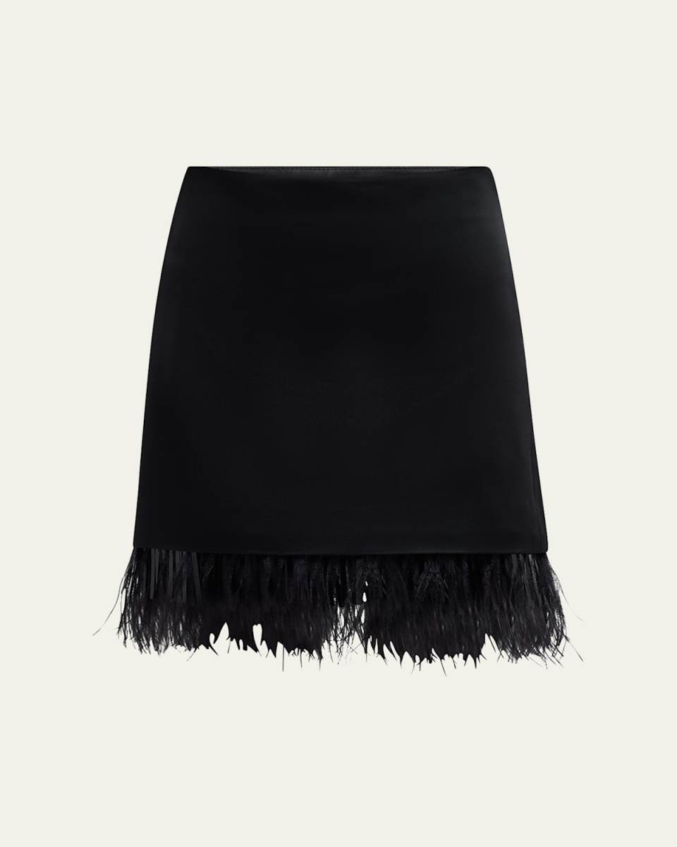 Ostrich Feather Satin Mini Skirt